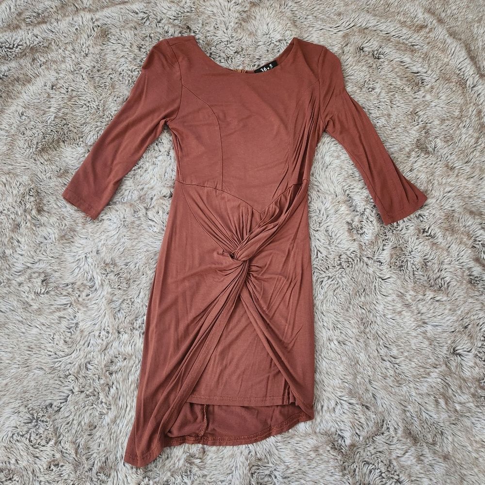 36.5 Twist Front Layered Bodycon Mini Dress Brown Size‎ Medium